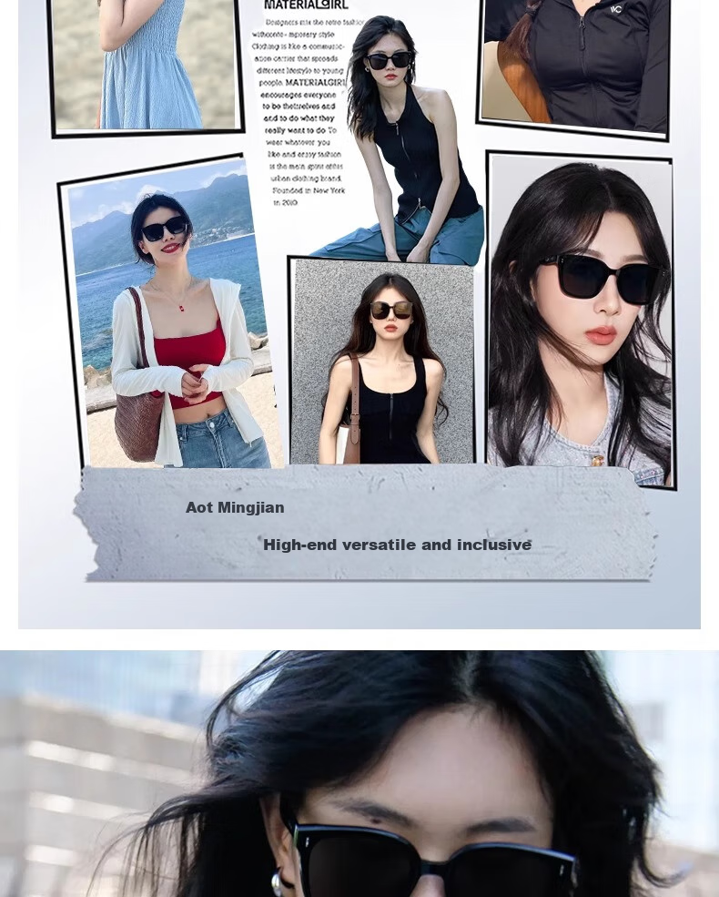 FENCHI GM Sunglasses for Women, 2025 Summer High-End Ins Style Men's Sunglasses, Black Frame with Gray Lenses [High-Definition Version], Qixi Festival 6