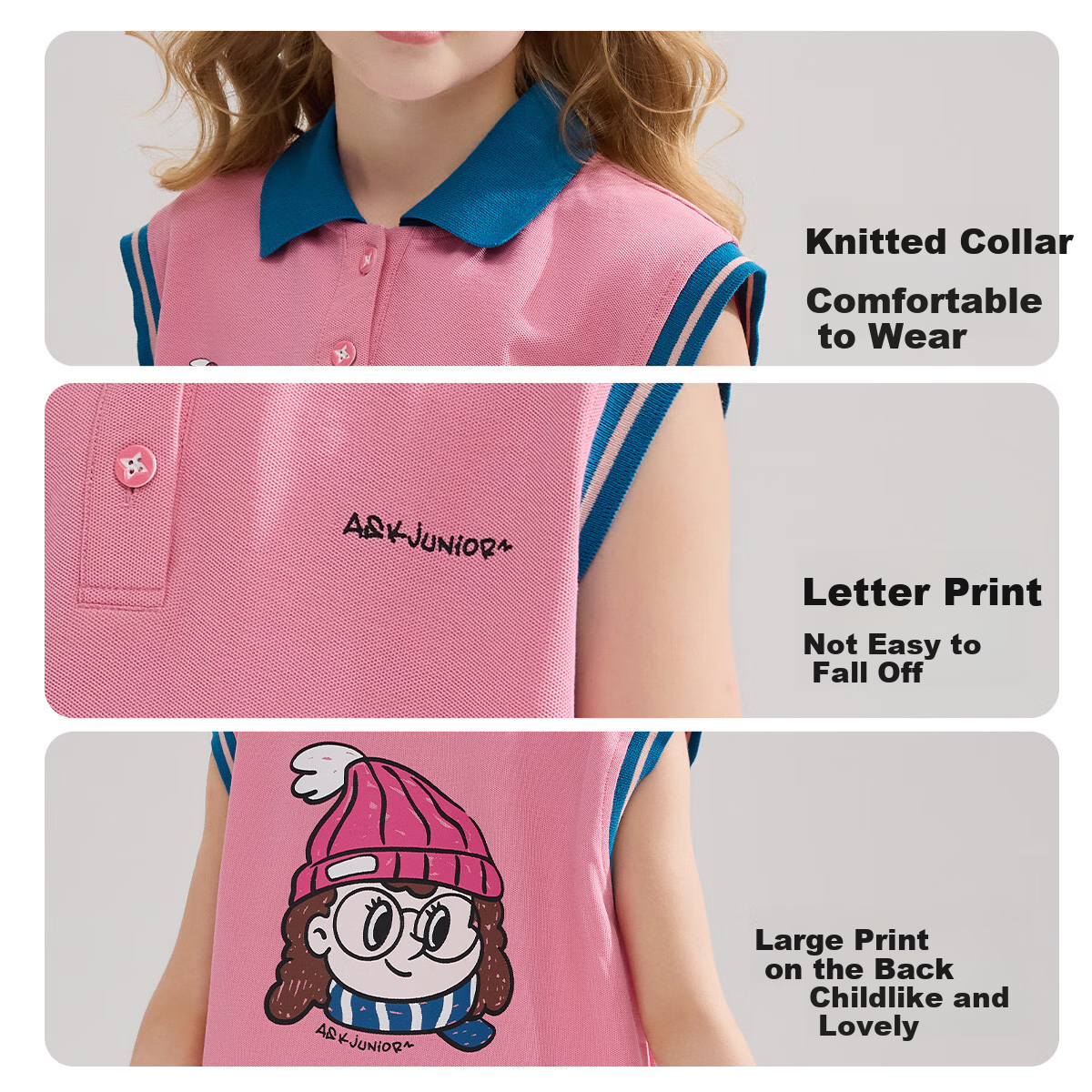 ASK JUNIOR Children's Summer Dress, Sleeveless POLO Collar Dress, T-Shirt Dress for Girls 7