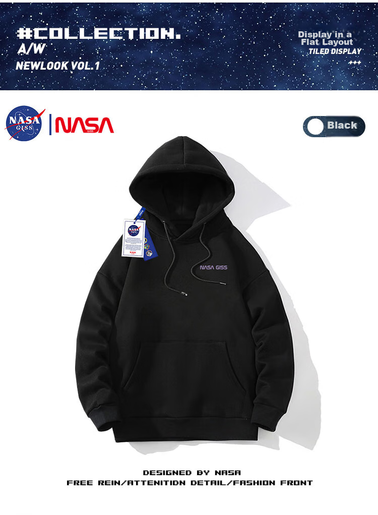 NASA GISS Official Collaboration Hoodie for Men, Autumn Youth Hooded Sweatshirt, Base Layer Top, White, XL 4