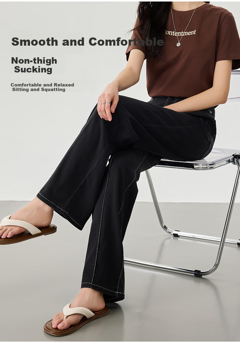 LangSha Stylish Mid-Rise Wide-Leg Pants, Summer Tencel Denim Jeans for Women, High-Waisted Slimming Draping Loose Ice Silk Straight-Leg Trousers 8