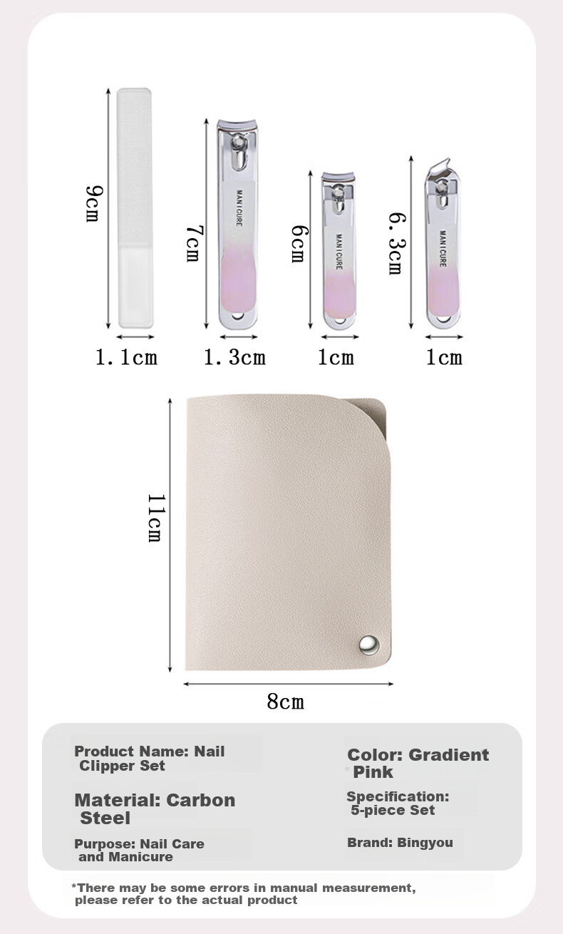 Bingyou Nail Clipper Set 4 Pieces: Nail Clippers, Diagonal Nail Nippers, Pedicure Knife, Nail File, Nail Grinder File 10