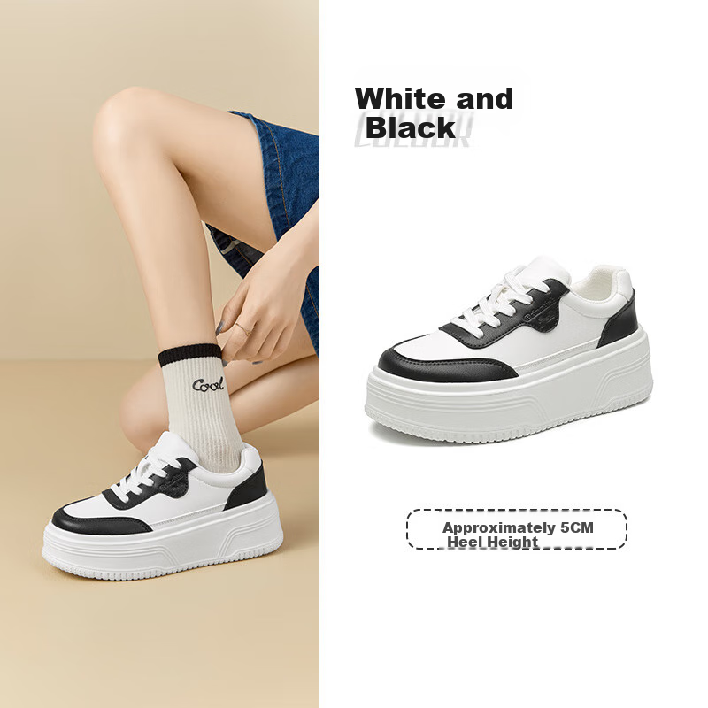 Dusto Thick-Soled Versatile Round-Toe White Sneakers for Women, 2026 New Popular Spring Style, Height-Increasing Shoes for Petite Women, Panda Shoes