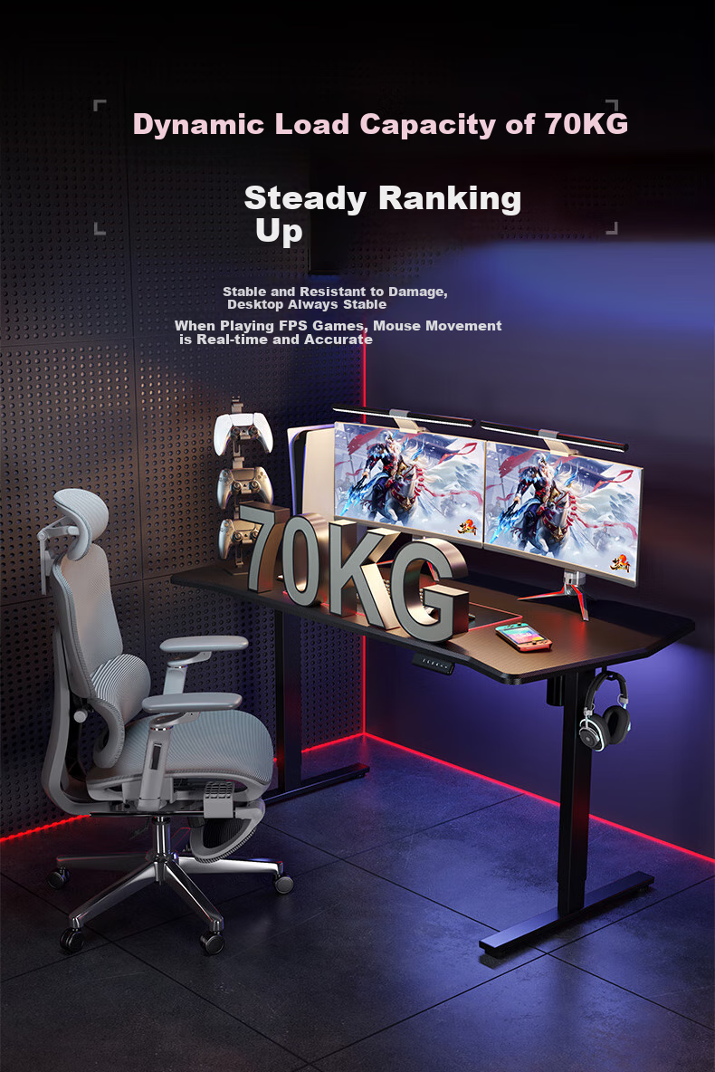 Loctek Black Knight Gaming Desk, Electric Height Adjustable Desk, Computer Office Desk, Carbon Fiber Texture Gaming Board, 1.4M 6