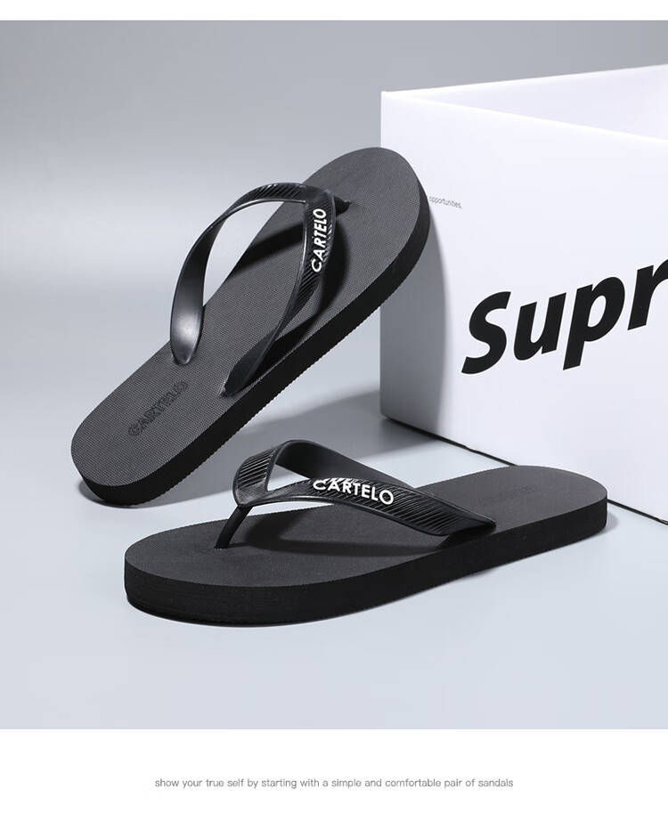 CARTELO Men's New Summer Herringbone Flip Flops Soft Sole Beach Outdoor Indoor Fashion Breathable Toe Post Sandals 12