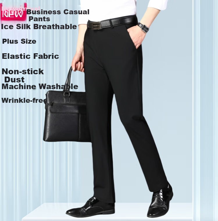 Ayoupang Summer Lightweight Plus Size Ice Silk Business Commute Dress Pants for Men, Elastic Breathable Large Size Work Casual Trousers Long Pants for Chubby People 1