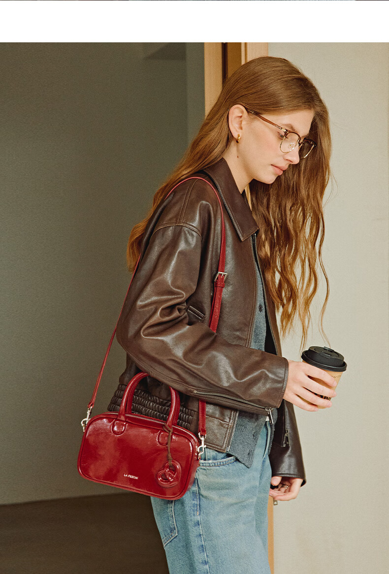 La Festin Top-Grain Leather Chubby 2026 New Crossbody Women's Bag, Handheld Boston Bag, Birthday Gift for Girls 7