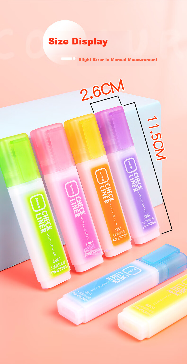AIHAO [Best-Selling Product] Highlighter Pens, Large Capacity Colorful Marking Pens, Instagram-Style High-Quality Highlighters, Multi-Color Journal Marking Pens, 6 Colors, 6261 8
