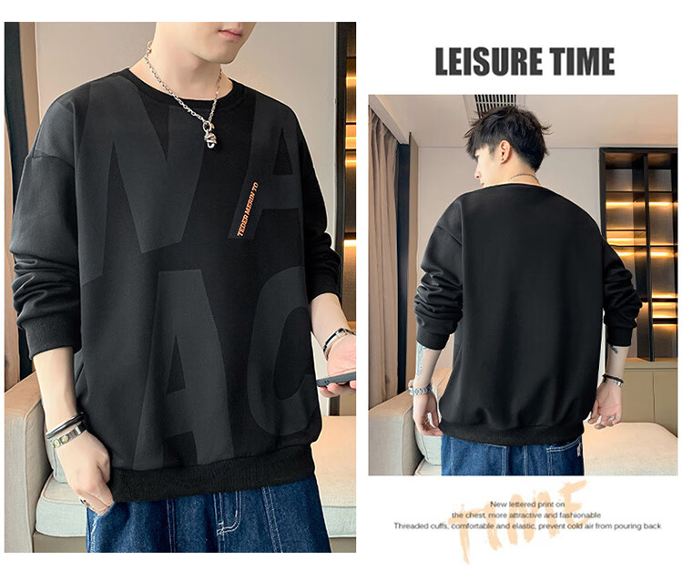 JEEP SPIRIT Sweatshirt for Men, Autumn 2025 New Style, Loose-Fitting Base Layer, Long-Sleeve Sweatshirt for Men 6586, Black, XL 10