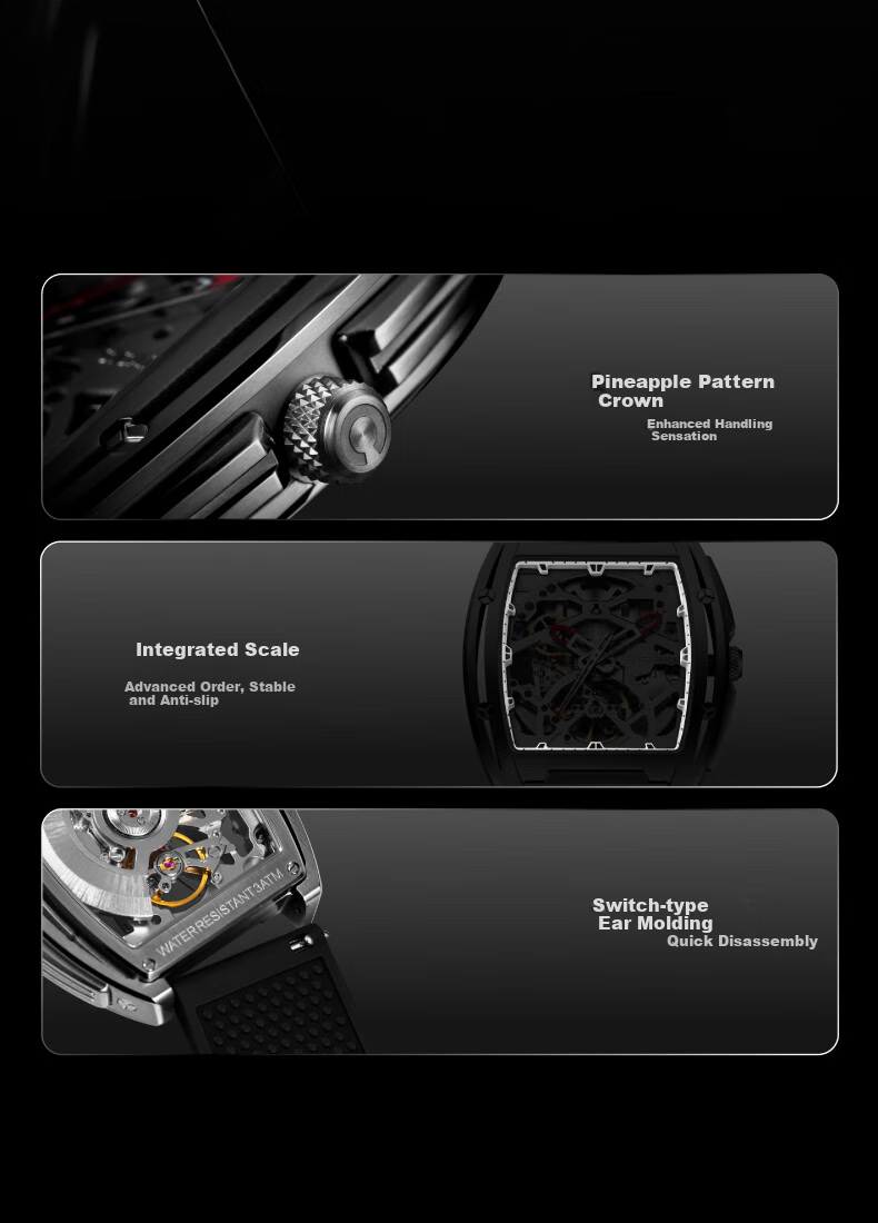 CIGA Design Jijia Fengmang Series Mechanical Wristwatch, Fully Skeletonized Barrel-Shaped Watch, Trendy Men's Watch, Birthday Gift 10