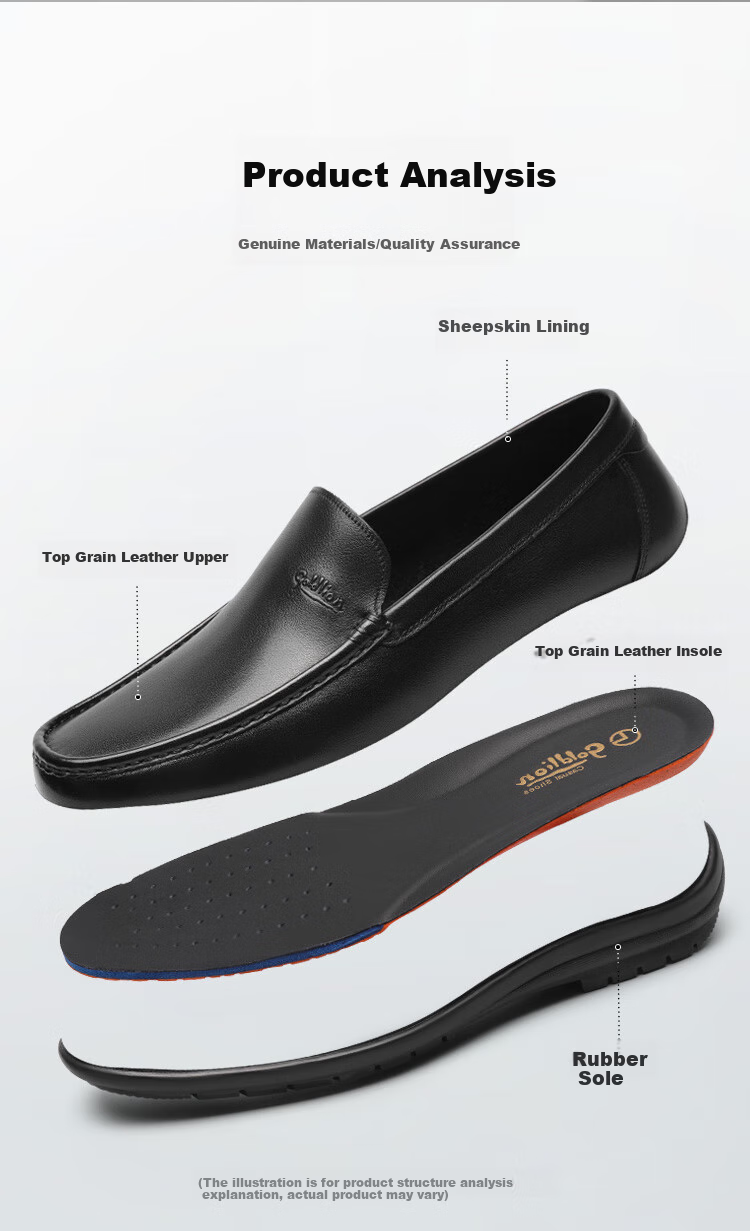 Goldlion Men's Shoes, Business Leather Shoes, Slip-On Shoes, Flat Loafers, G582510018AAB, Black, Size 43 7
