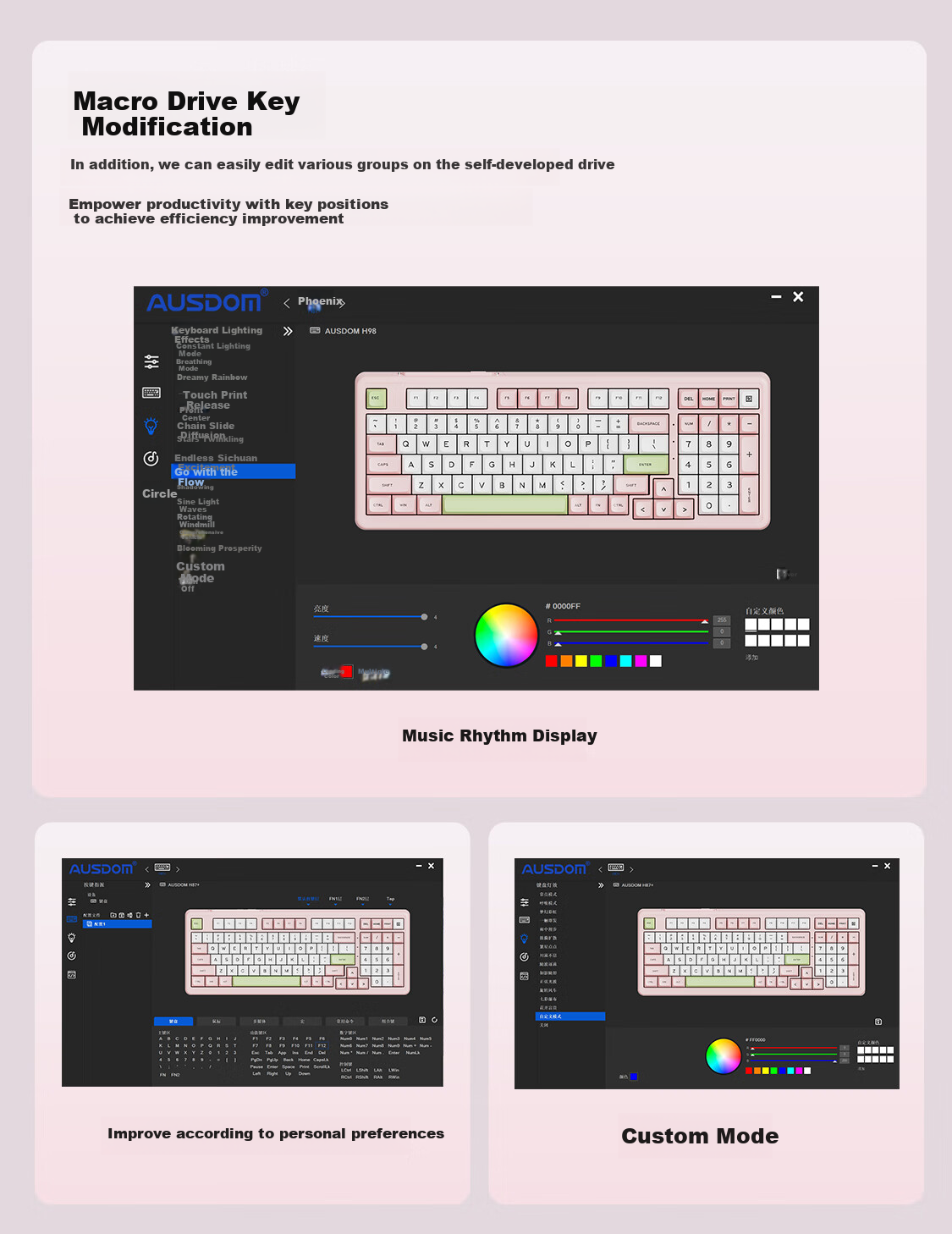 AUSDOM H98 Mechanical Keyboard, Quiet Customizable Wireless Keyboard, Gasket Structure, Full-Key Hot-Swappable, Bluetooth Tri-Mode, Gaming And Office Computer IPad Keyboard, 98 Keys - Yingcaoyu 5