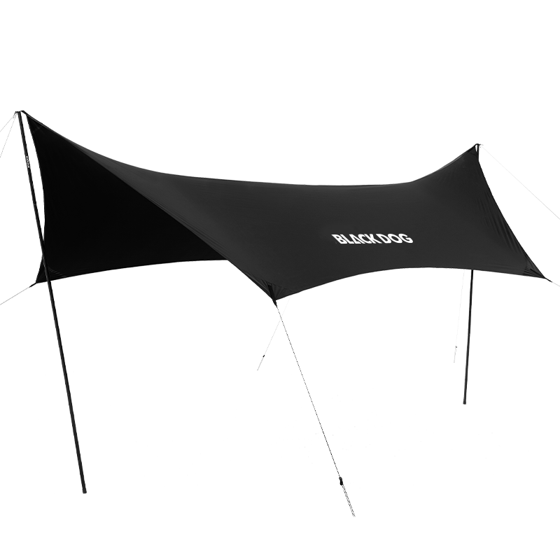 Black Dog Butterfly-Shaped Black Tarpaulin Canopy Outdoor Camping Tent Sunshade Shelter Rainproof Cool Shelter 15m (For 6-10 People)