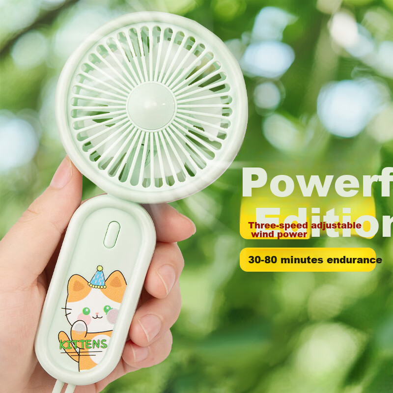 Siyicai Small Desk Fan, Handheld Mini Fan, USB Rechargeable, Low Noise, Three-Speed, Portable, Powerful Airflow, Baby Fan, for Bathroom, Office, Dormitory Use, Light Gree