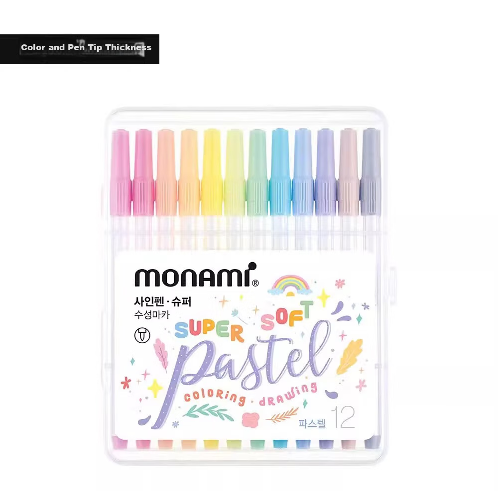 Monami Super Pastel Water-Based Pens, Watercolor Pens, Outline Pens for Students' Drawing Practice, Journaling, Coloring Pens, 0.724 Color Set, 04045Z24 Watercolor Pens 4