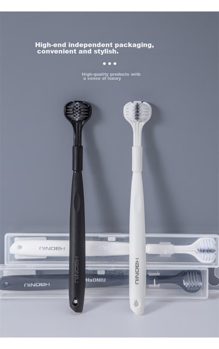 HAONIU Three-Sided Toothbrush with Soft Bristles for Adults, Portable Toothbrush Case for Home And Travel, Pack of 8 2