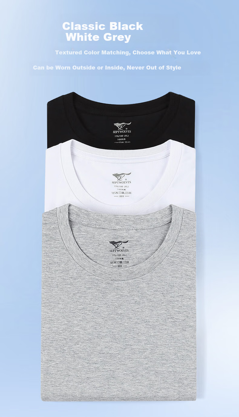SEPTWOLVES Men's T-Shirt, Pure Cotton Short Sleeve, Spring And Summer Running Breathable Casual Sweat-Absorbing Undershirt for Me 10