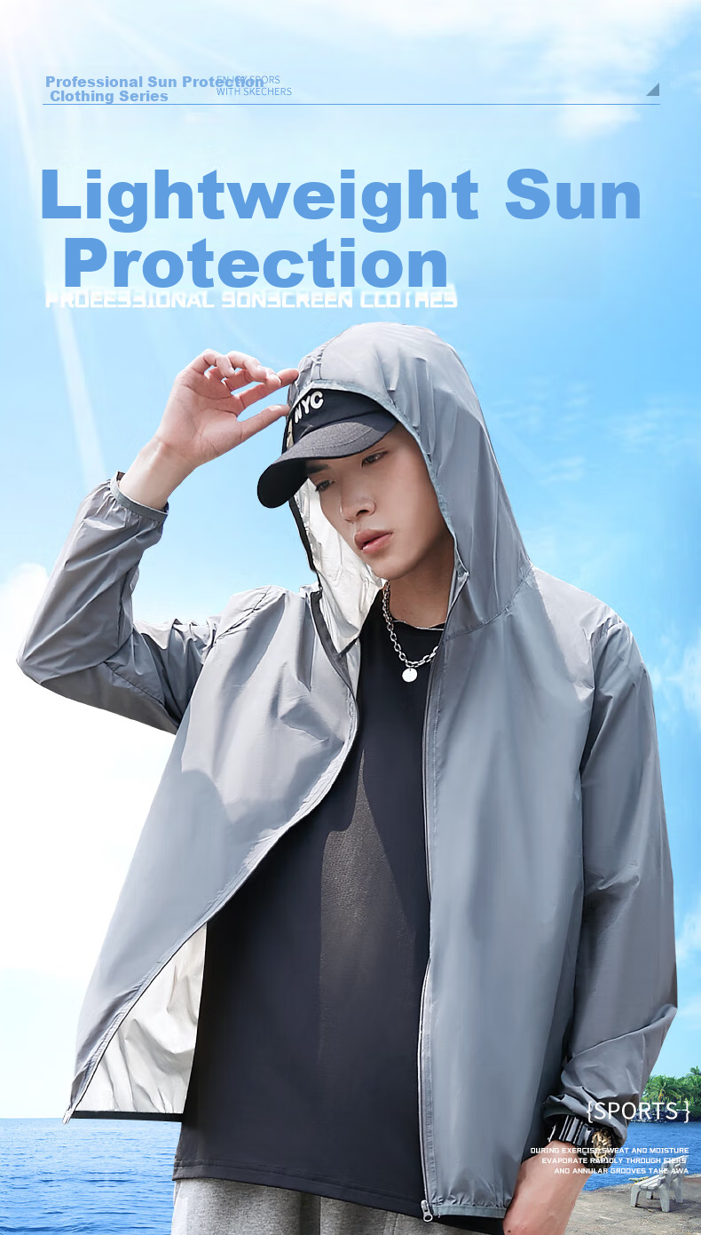 Warrior Ice Silk Sun Protection Jacket for Men, Summer Fishing Lightweight Coat, Loose-Fitting Cool Hooded Clothing, Blue, M 1