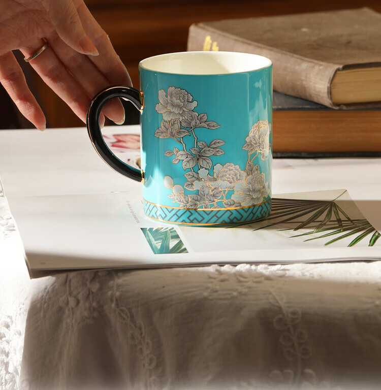 Auratic Guoci Lady Porcelain Ink Peony Chinese Style Ceramic Tea Cup Mug 350ml 3