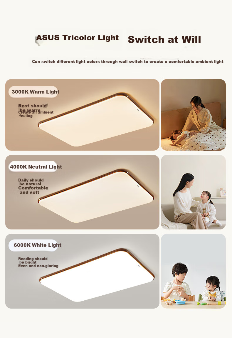 Huashuozhaoming American Walnut Eye Protection Light, Vintage French Style Bedroom Ceiling Lamp, Modern Minimalist Round Smart Lighting 15