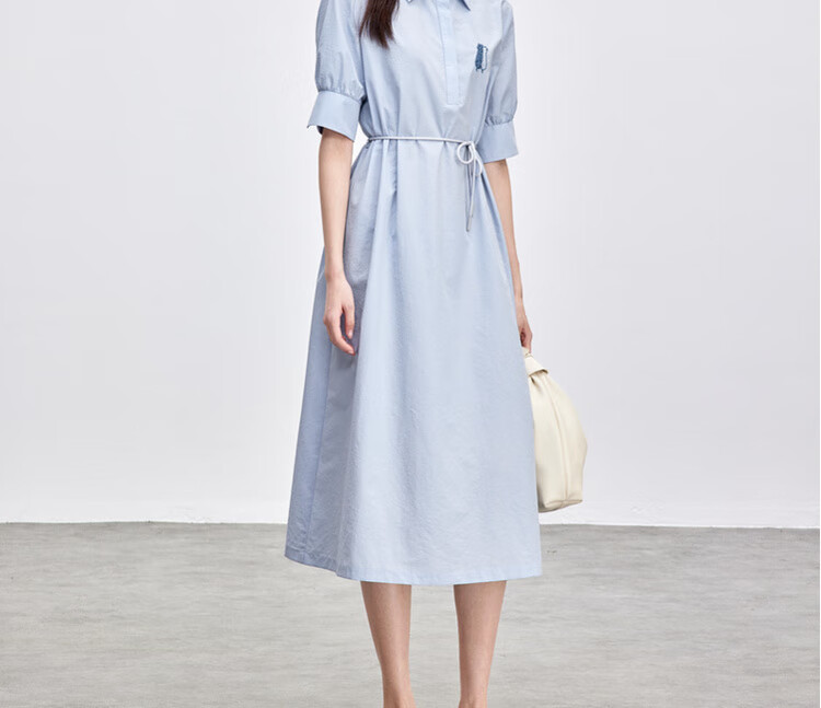 Sentubila Commuter Style Five-Sleeve Summer Slim Waist Embroidered Shirt Dress for Women Mid-Length 19