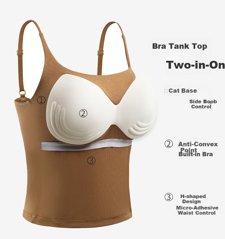 GUJIN Women's Camisole Tank Top, Seamless Slim Fit, Built-In Bra with Pads, No Need for Separate Bra, Chestnut Brown, One Size Fits 80-130 Ji 8