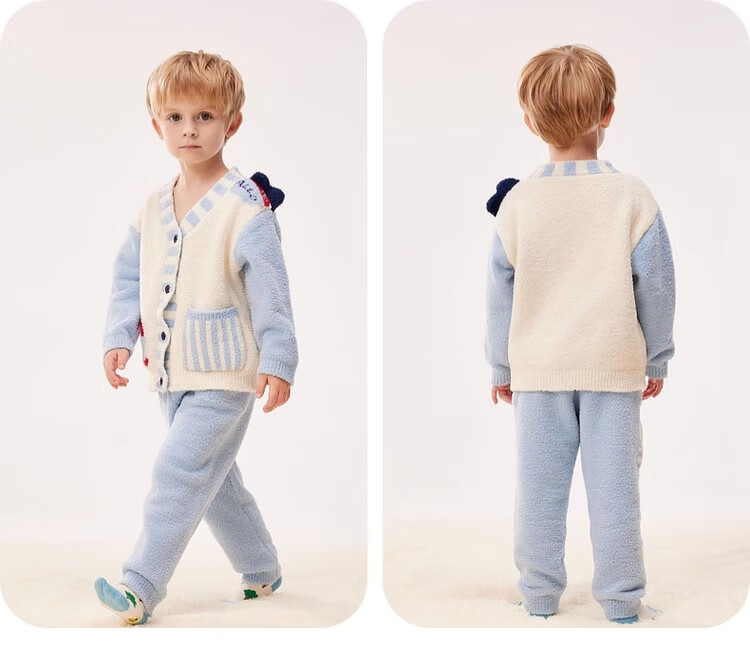 Allo&lugh Alu and Ru Stylish Boys and Girls Warm Half-Velvet Homewear Set Children's Clothing Blue 130 5