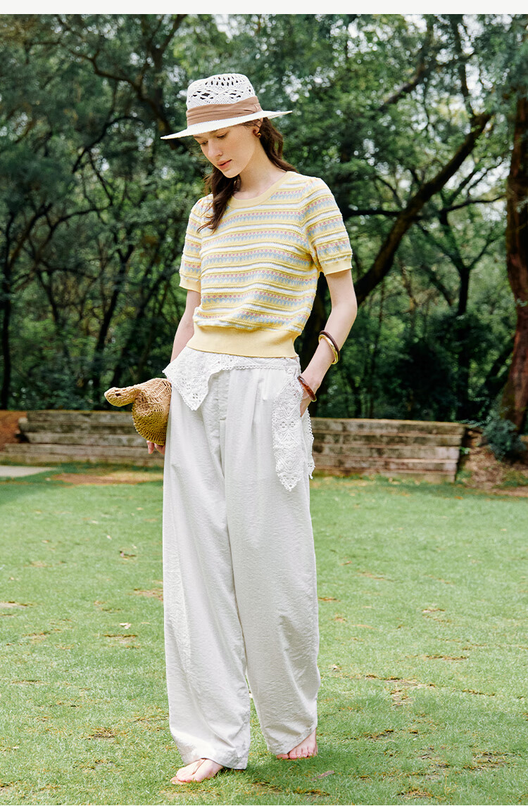 INMAN [Showroom Style] Suoluna Cool-Feeling Striped Short-Sleeve Women's Top, Summer 2026 Knitted Sweater, Yellow, Size L 11