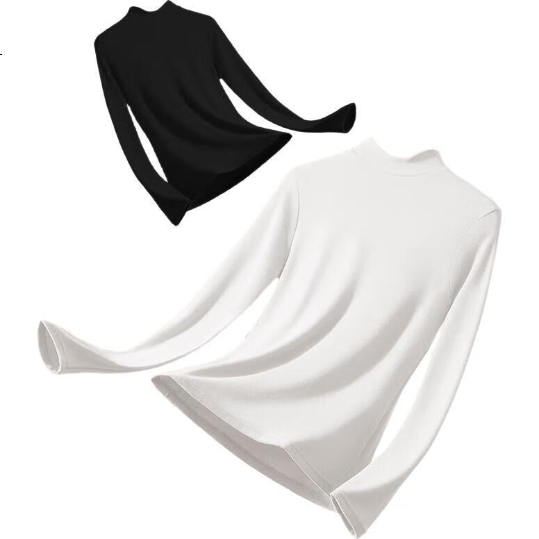 MiiOW New German Velvet Thermal Women's Base Layer, Women's Warm Underwear, Mid-Length Collar, Ribbed Slim-Fit Top, White, Size L