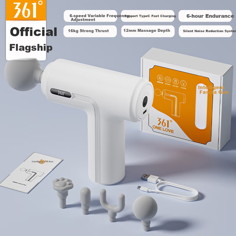 361° Massage Gun Deep Muscle Relaxation Massager Portable Silent Cervical Fascia Gun Fitness Waist And Leg Massage Device White