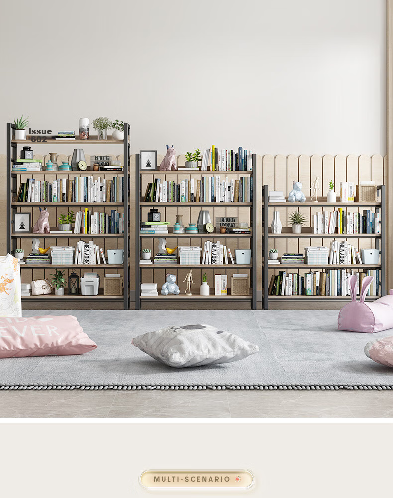 Milin Bookshelf Storage Rack, Floor-Standing Multi-Tier Organizer for Students And Home Use, Living Room Iron Art Bookcase Storage Shelf, Four-Tier White 80 12