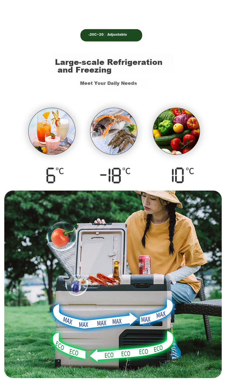 Alpicool Compressor Car Refrigerator TA45, Double-Door Freezer And Refrigerator, Compartmentalized, 12V/24V, Truck Fridge 8