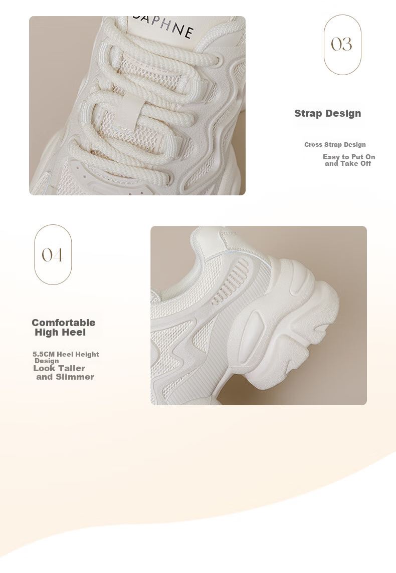 Daphne Dad Shoes for Women, 2026 New Autumn Style, Thick-Soled, Height-Increasing for Petite Women, Casual Shoes, White Sneakers, Versatile Sports Shoes 6