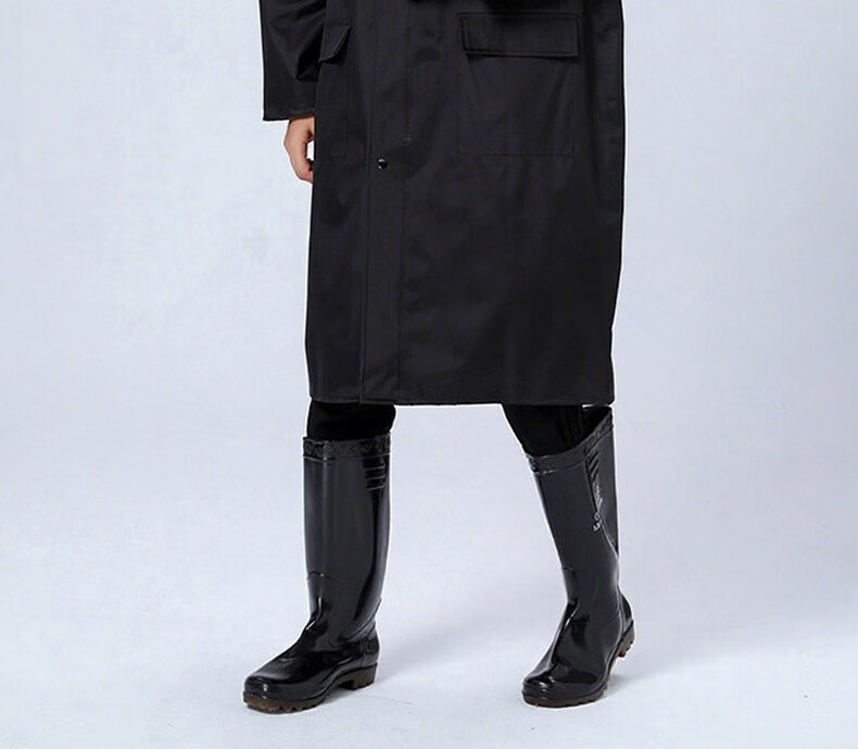 Ansell Long Trench Coat Style Raincoat Adult Long Raincoat Anti-Heavy Rain Flood Reflective Hooded Outdoor Security Duty Construction Labor Rain Poncho Black [3XL Fits 140-170 lbs] 28735 12