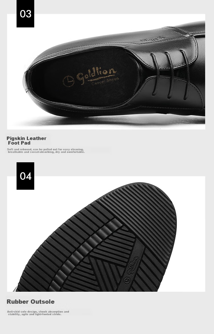 Goldlion Men's Shoes, Business Formal Shoes, Comfortable Breathable Wear-Resistant Simple Fashion Leather Shoes, 53371088201A-Black Size 44 9