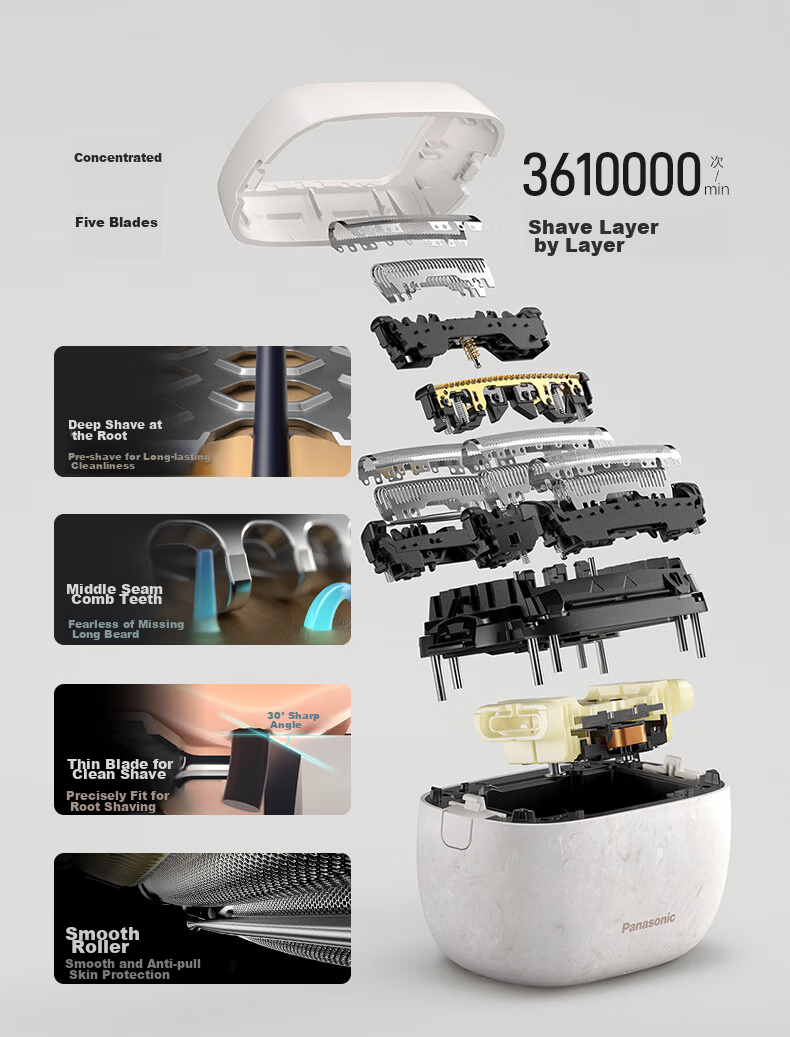 Panasonic [Mid-Autumn Festival Gift] Electric Shaver, Palm IN Reciprocating Imported Stainless Steel Five-Blade Head, Portable Razor, Birthday Gift PV6A Black 4