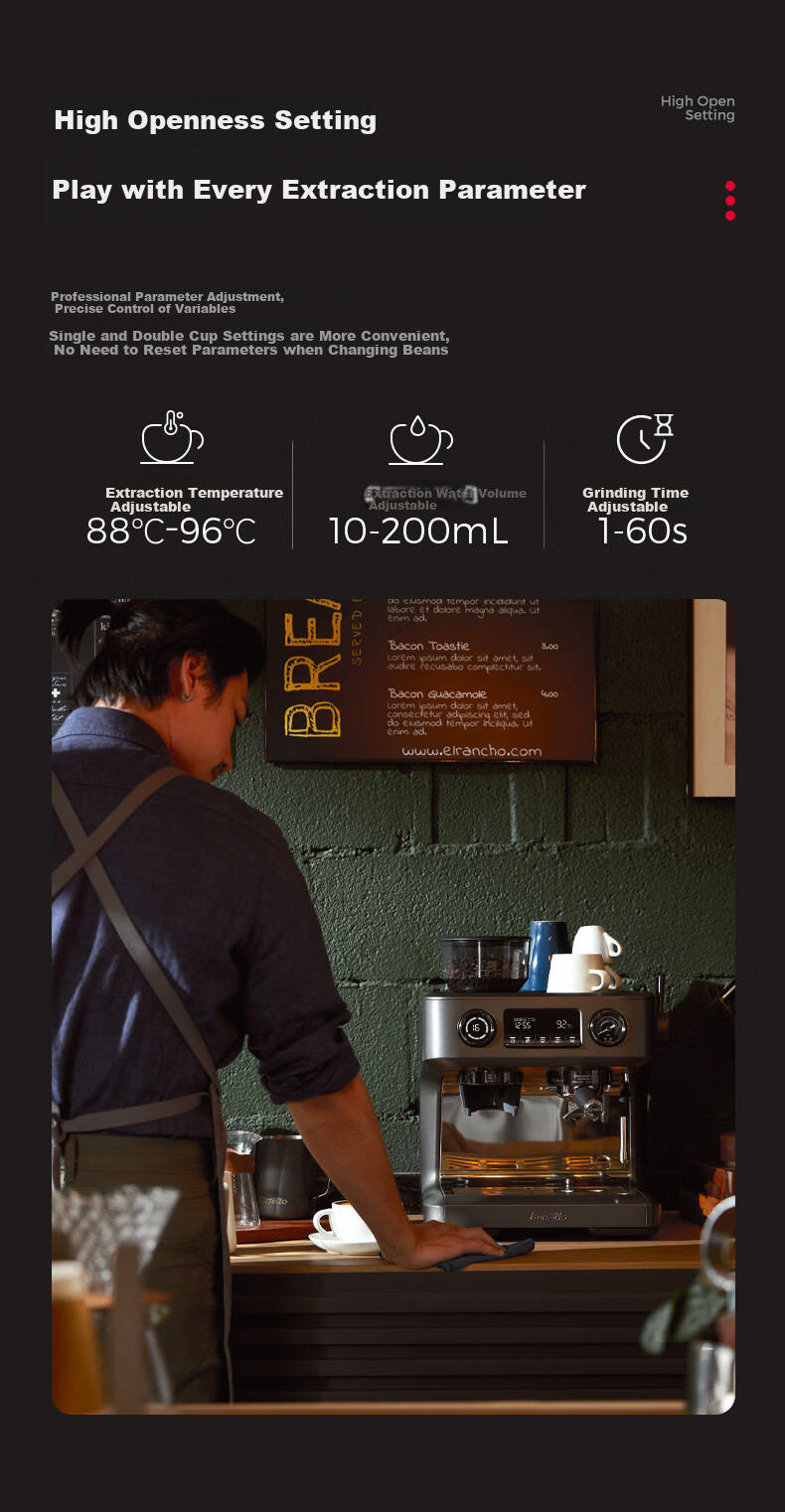 Barsetto [Brand Subsidy 15%] Baisengtu V1 Semi-Commercial Coffee Machine, Small Home Use Fully Automatic Dual Heating Italian Milk Frother Electric Fresh Ground Bean Grinder All-In Machine - Black 6
