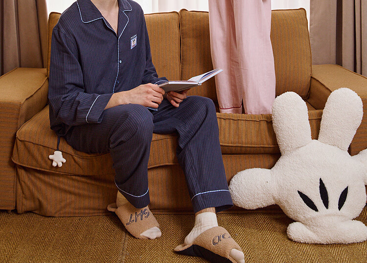 Gukoo Disney Series Striped Collar Cotton Long Sleeve Women's Pajama Set Couple Sleepwear Spring Autumn Ancient Pink S 5