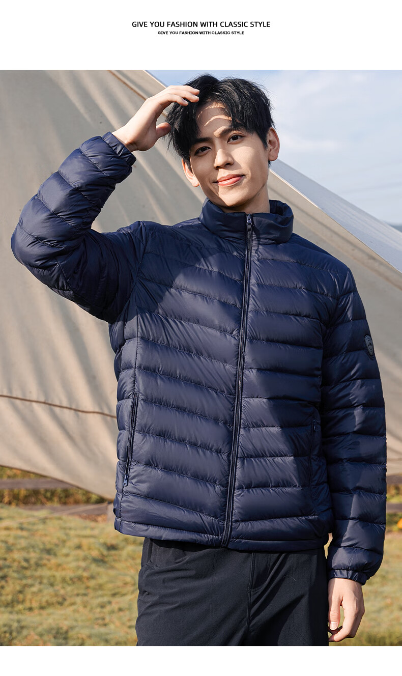 ROMON Men's Lightweight Down Jacket, Stand Collar, Short Style, Autumn New Fashion, Versatile Warm Inner and Outer Wear, Gray, Size 185 13