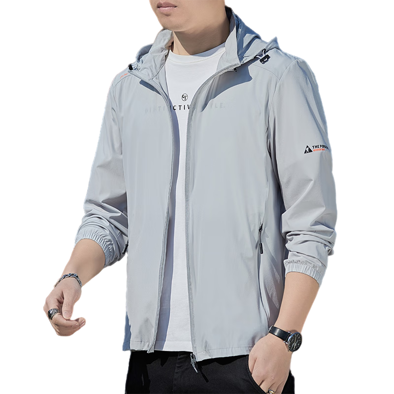 ROMON Men's Summer Ice Silk Quick-Dry Casual Outdoor UV Protection Lightweight Breathable Jacket 2360 Gray XL