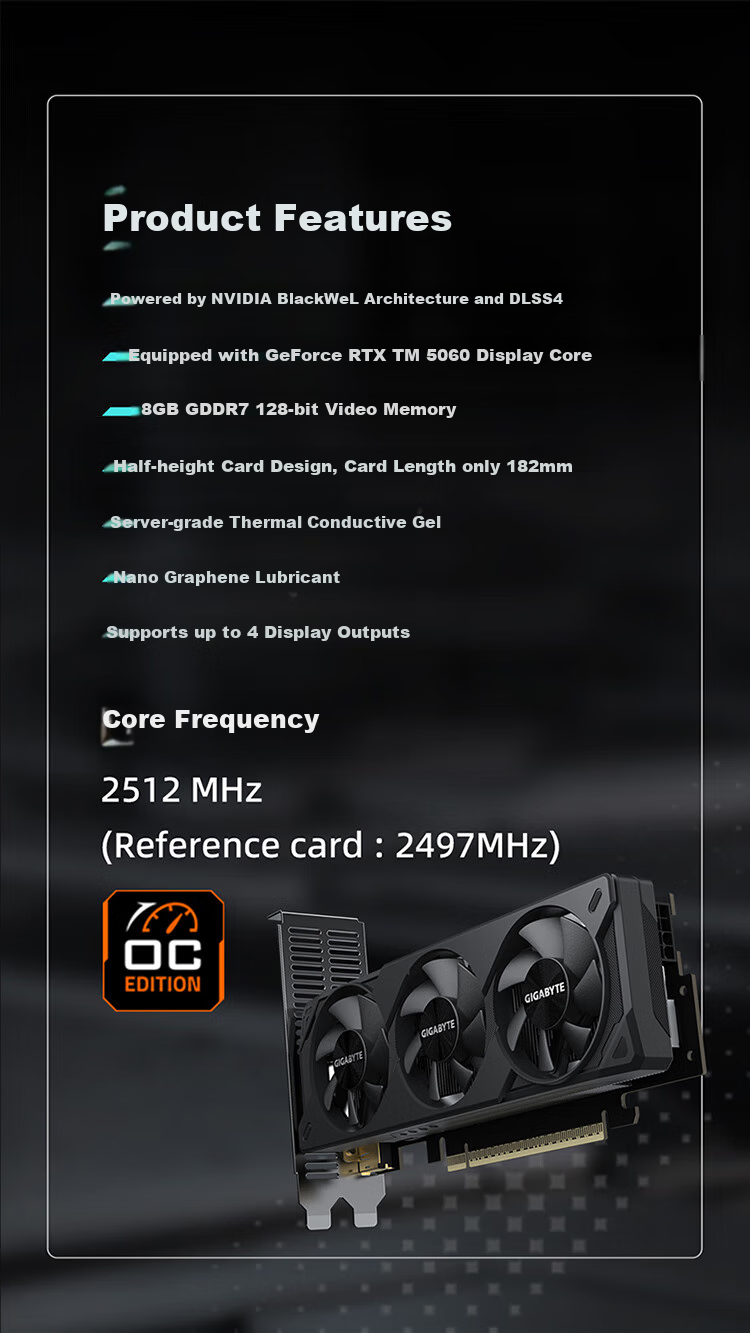 GIGABYTE GeForce RTX 5060 OC Low Profile 8G Gaming Design OpenClaw Local Deployment Graphics Card 2