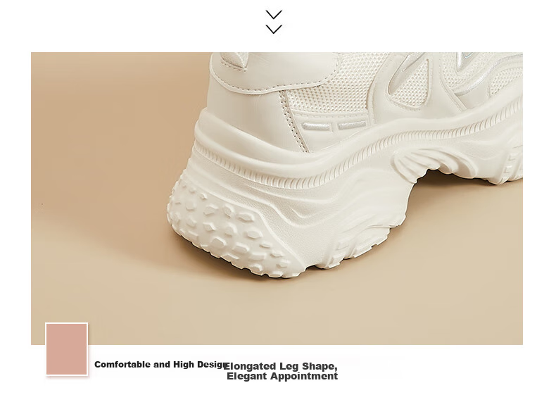 DAPHNE Thick-Soled Casual Shoes for Women, Lightweight Height-Increasing Low-Top Sneakers, Comfortable High-Heeled Dad Shoes, Women's Footwear, Apricot Color, Size 40 2