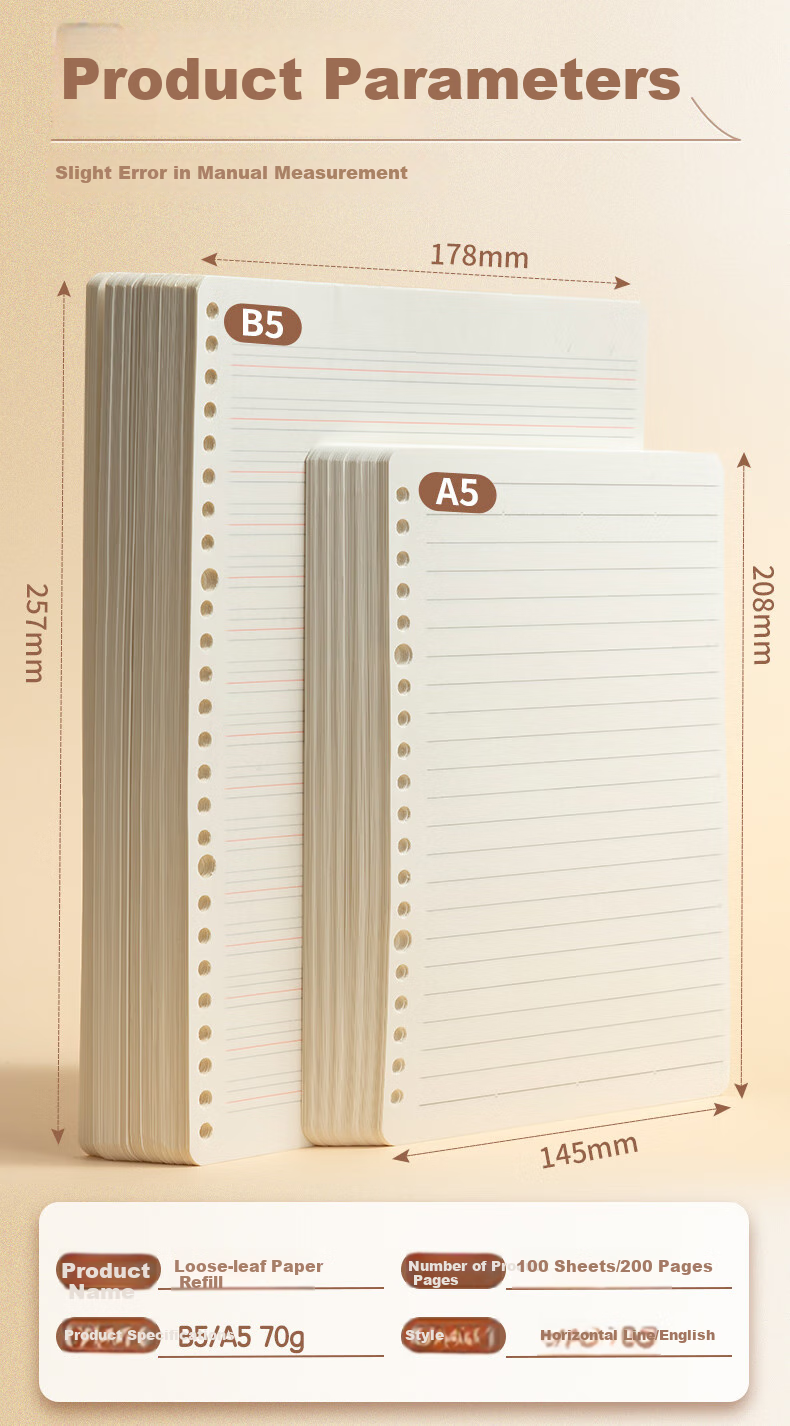 M&G Stationery B5/100 Sheets Loose-Leaf Notebook Refill Paper for Exam Preparation, Homework, Lined Pages, Single Book HB5A10A Essential for Exams 10