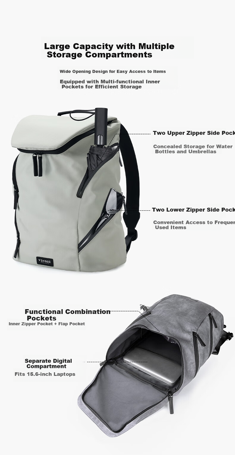 VENQUE Backpack for Men And Women, Large Capacity Lightweight Outdoor Travel Bag, Commuter Business Laptop Bag, College Student Schoolbag 3