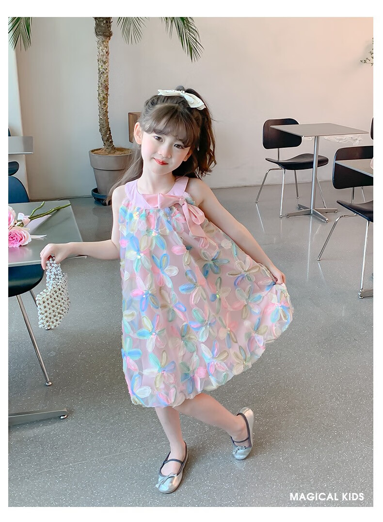 Anneyol Girls 2025 Summer New Trendy Princess Dress Floral Pink Size 110 16