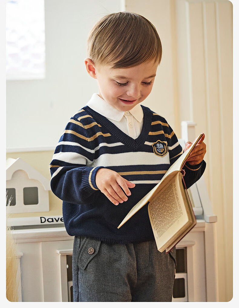 David Bella Kids Cotton Sweater Boys Academy Style Pullover Knitwear Autumn Top for Older Children 1