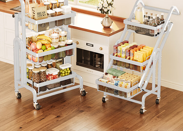 QIAONAMEI Folding Mobile Storage Rack with Wheels for Balcony, Snack Organizer and Flower Stand 6800-WH 1