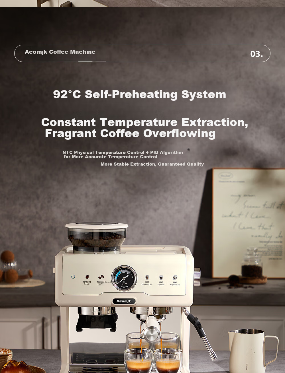 AEOMJK Aimo Ke Coffee Machine, Semi-Automatic Italian-Style Grinding All-In Americano for Home And Office Use, Dual Pump Dual Boiler Automatic Milk Frother CM5710, Holiday Gift 7