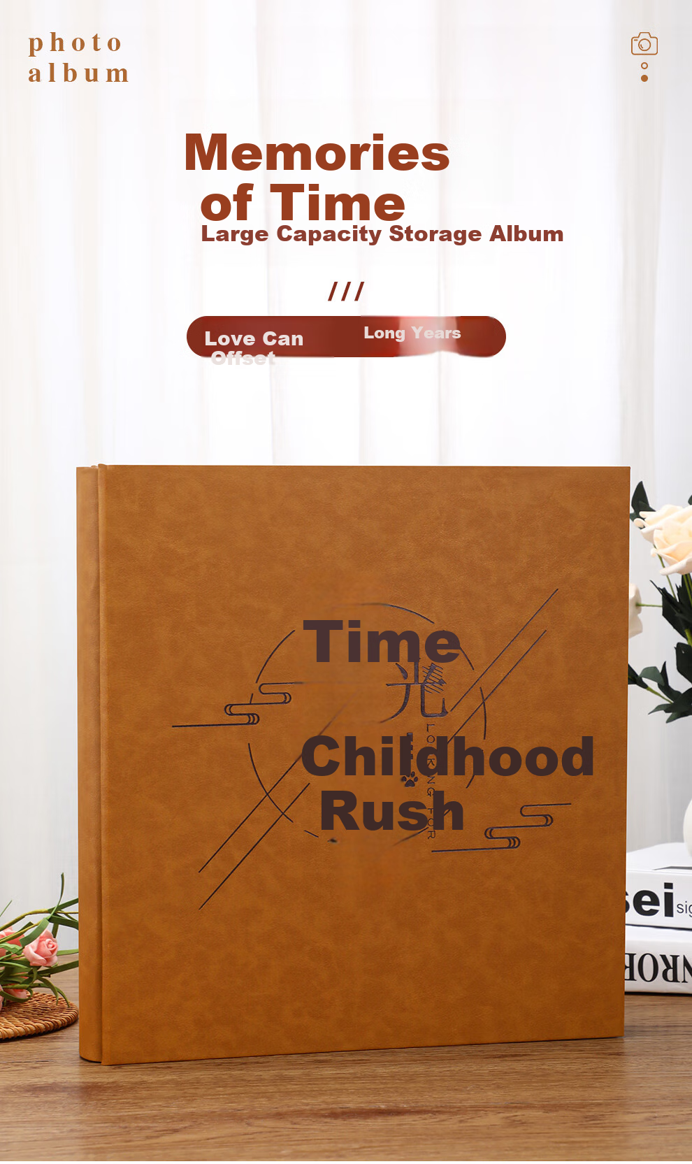 Jiaranheng Instant Photo Album Scrapbook Commemorative Family Photo Book Mixed Set Children's Growth Record Baby DIY Album Custom Couple Travel Journal - Amber Brown 1