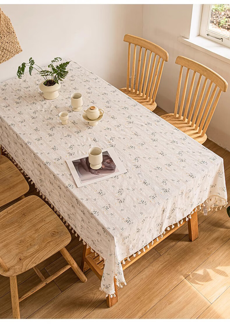 AVIVI Cotton And Linen Tablecloth, Fabric Dining Table Cover, Coffee Table Cloth, Desk Mat, Rectangular Dining Table Pad, 140*180 Cm, Yellow Daisy Patter 3