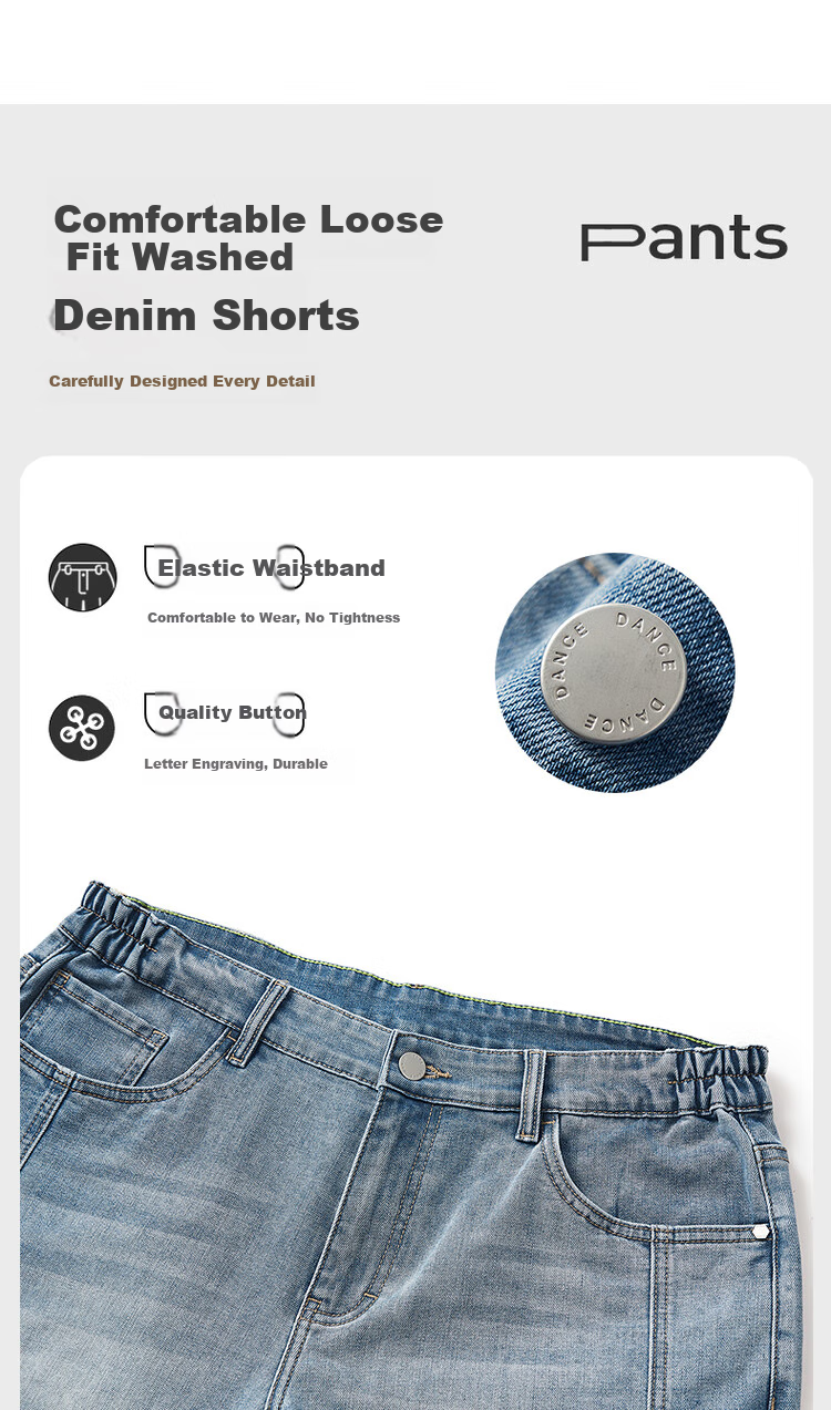DANCING WOLVES [Lightweight And Breathable] Summer Comfortable Stretchy Loose Washed Casual Men's Denim Shorts, Medium Blue, Size 31 2